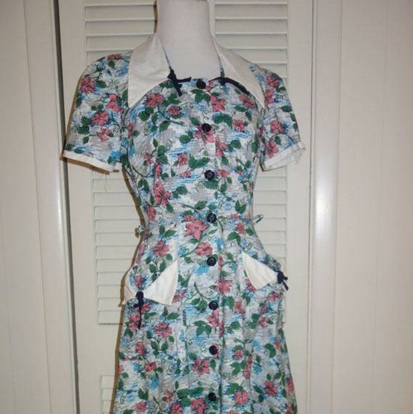 Rare WWII Vintage Cotton Floral Housedress - Picture 6 of 6